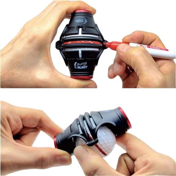 360Degree Golf Ball Marker Alignment Tool Kit-Triple Line Stencil with3Color Pen - Picture 5 of 7